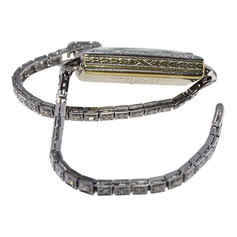 Shreve & Co. 18Kt. Art Deco Damenuhr mit Diamant-Lünette aus den 1920er Jahren, einfarbig 7