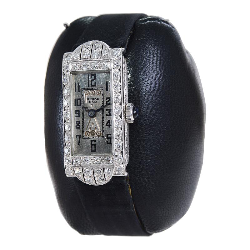 Round Cut Shreve & Co. Art Deco Platinum and Diamond Ladies Watch from 1930's For Sale