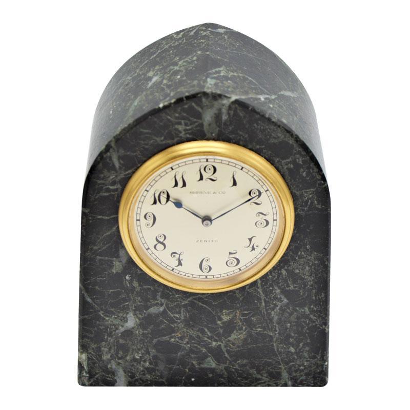 Swiss Shreve & Co. Art Deco Stone Clock by Zenith, circa 1930s For Sale