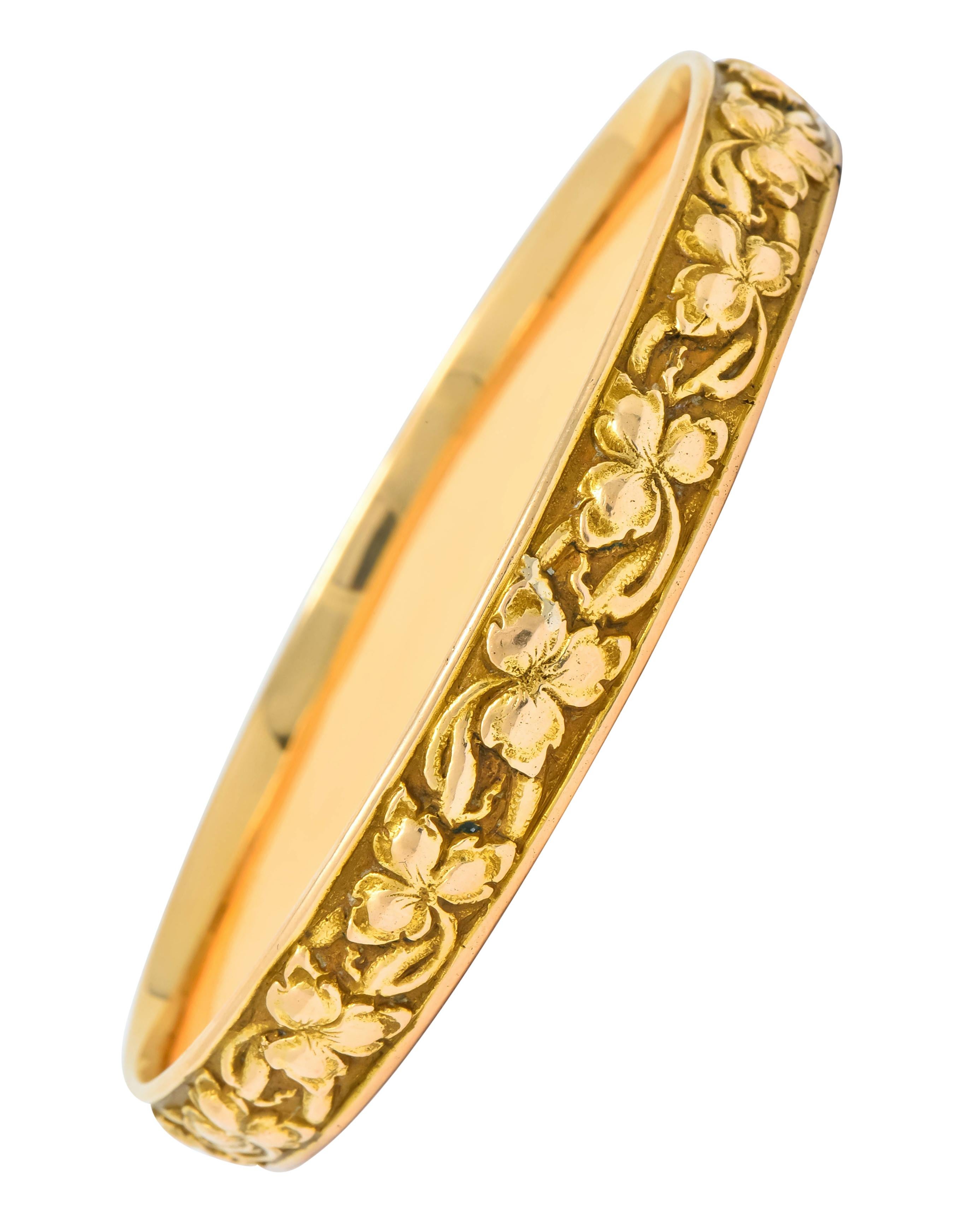 Shreve & Co. Art Nouveau 14 Karat Gold Ivy Foliate Bangle Bracelet In Excellent Condition In Philadelphia, PA