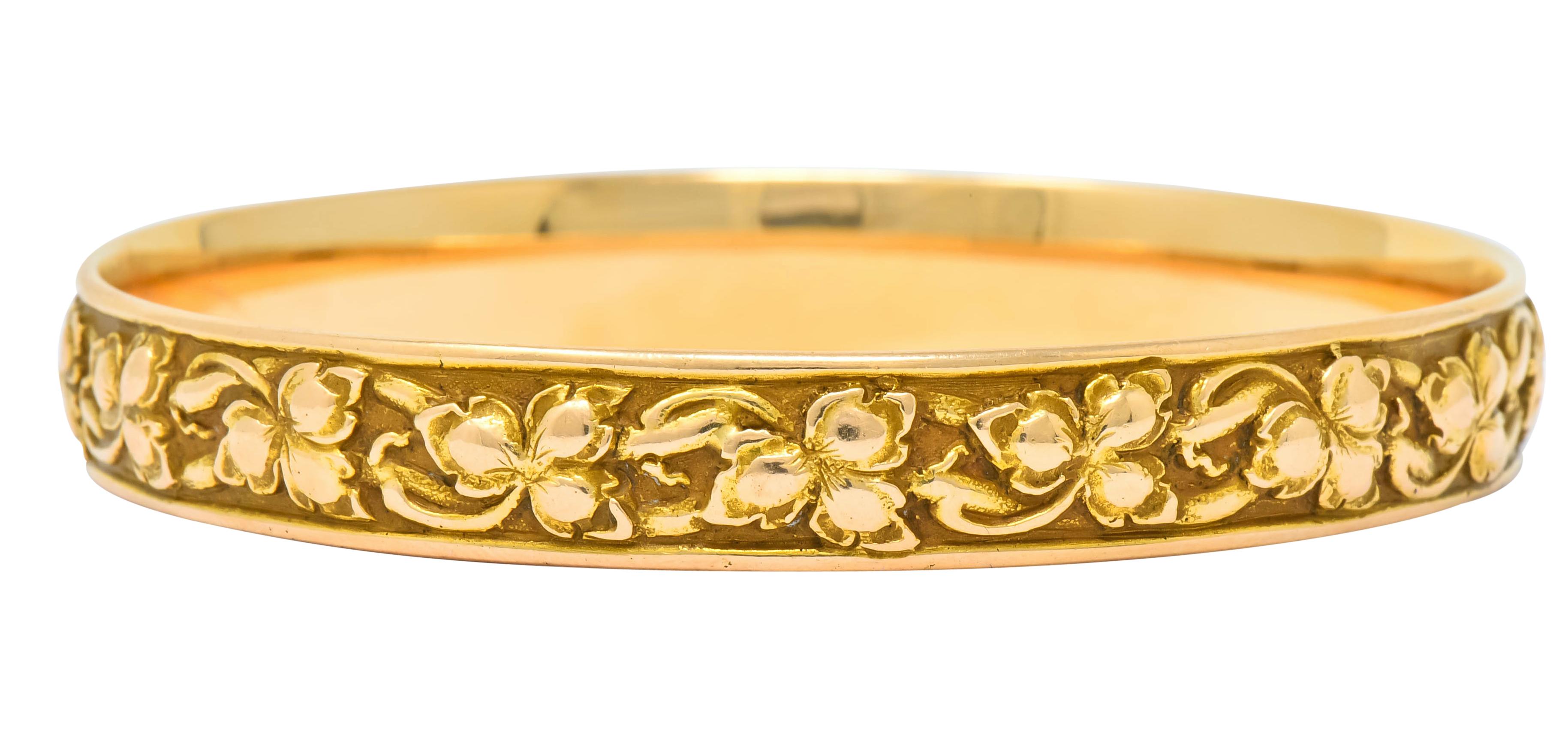 Shreve & Co. Art Nouveau 14 Karat Gold Ivy Foliate Bangle Bracelet 1