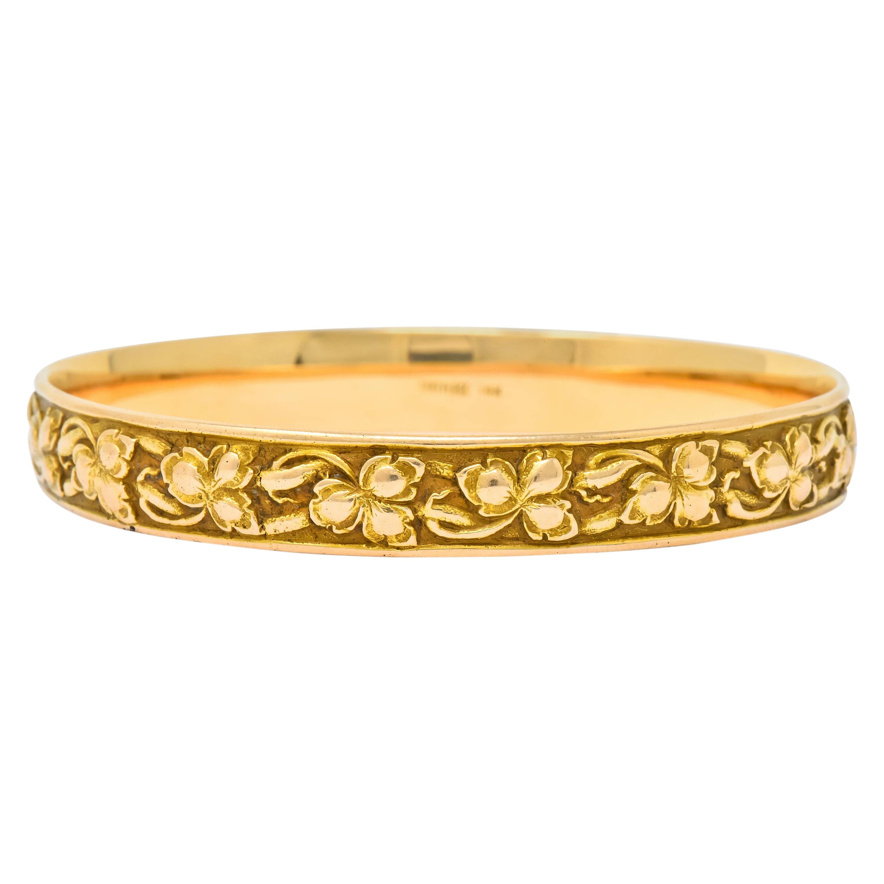 Shreve & Co. Art Nouveau 14 Karat Gold Ivy Foliate Bangle Bracelet