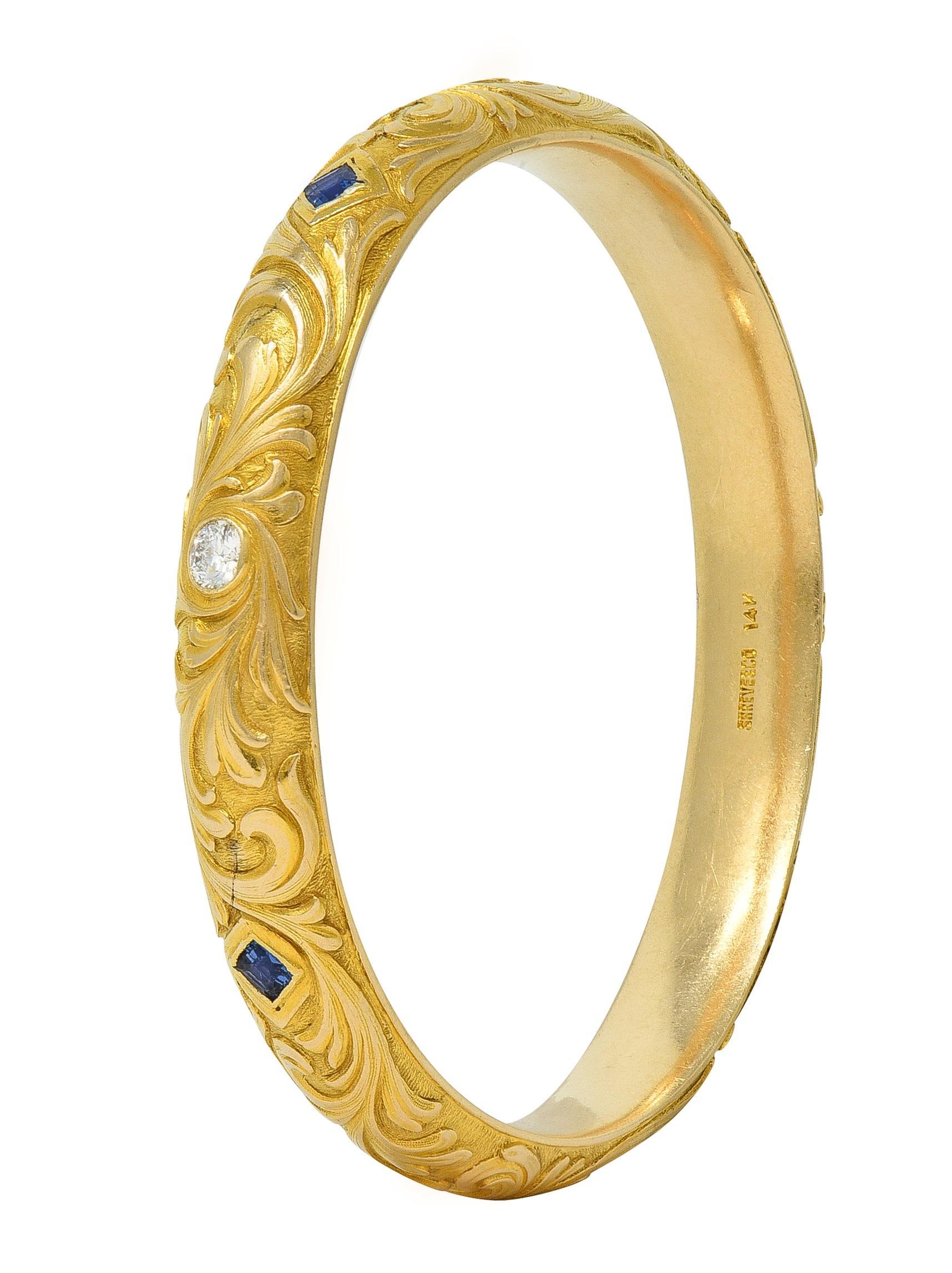 Art nouveau Shreve & Co. Art Nouveau Saphir Diamant Or jaune 14 carats Bracelet antique en vente