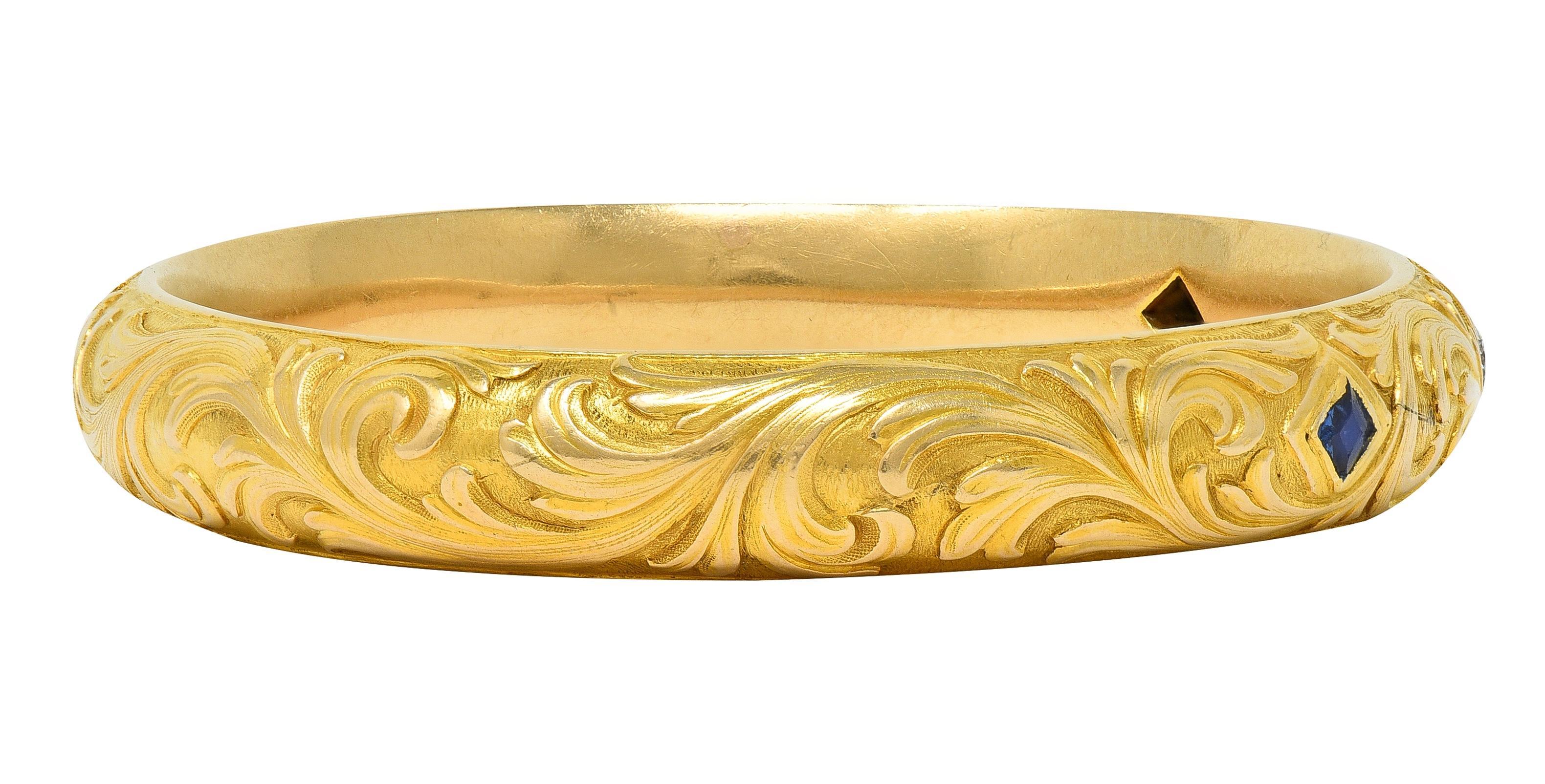 Taille vieille Europe Shreve & Co. Art Nouveau Saphir Diamant Or jaune 14 carats Bracelet antique en vente