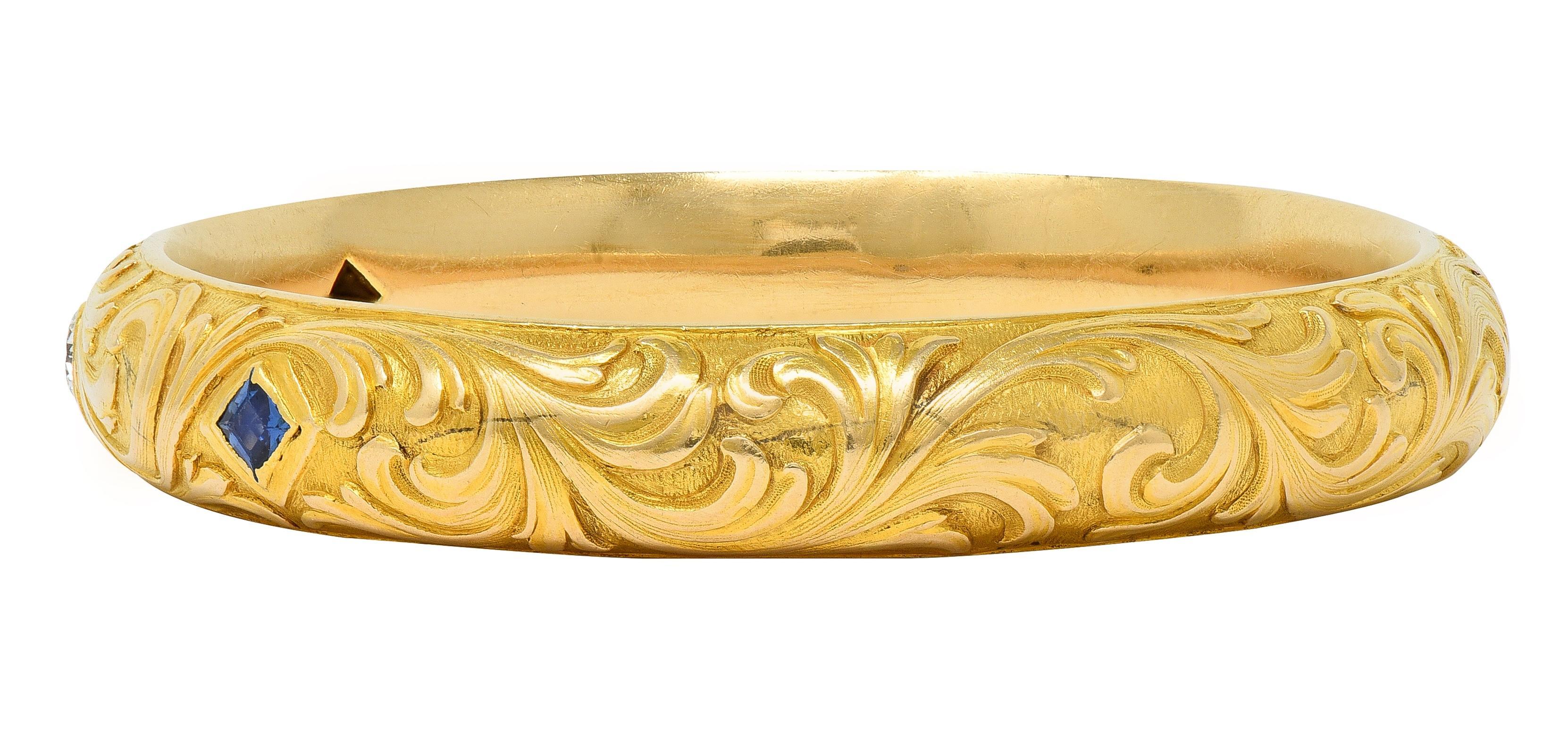 Shreve & Co. Art Nouveau Saphir Diamant Or jaune 14 carats Bracelet antique Pour femmes en vente