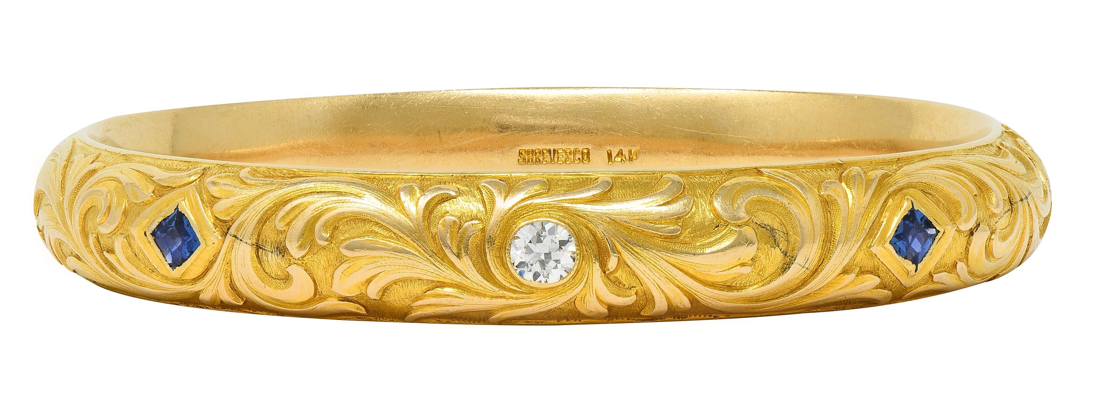 Shreve & Co. Art Nouveau Saphir Diamant Or jaune 14 carats Bracelet antique en vente 3