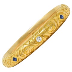 Shreve & Co. Art Nouveau Sapphire Diamond 14 Karat Yellow Gold Antique Bracelet