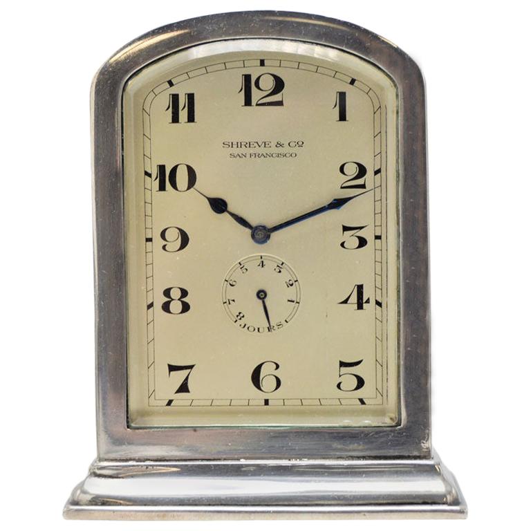 Shreve & Co. by Longines Sterling Silver Art Deco / Gothic Desk Clock, 1920s