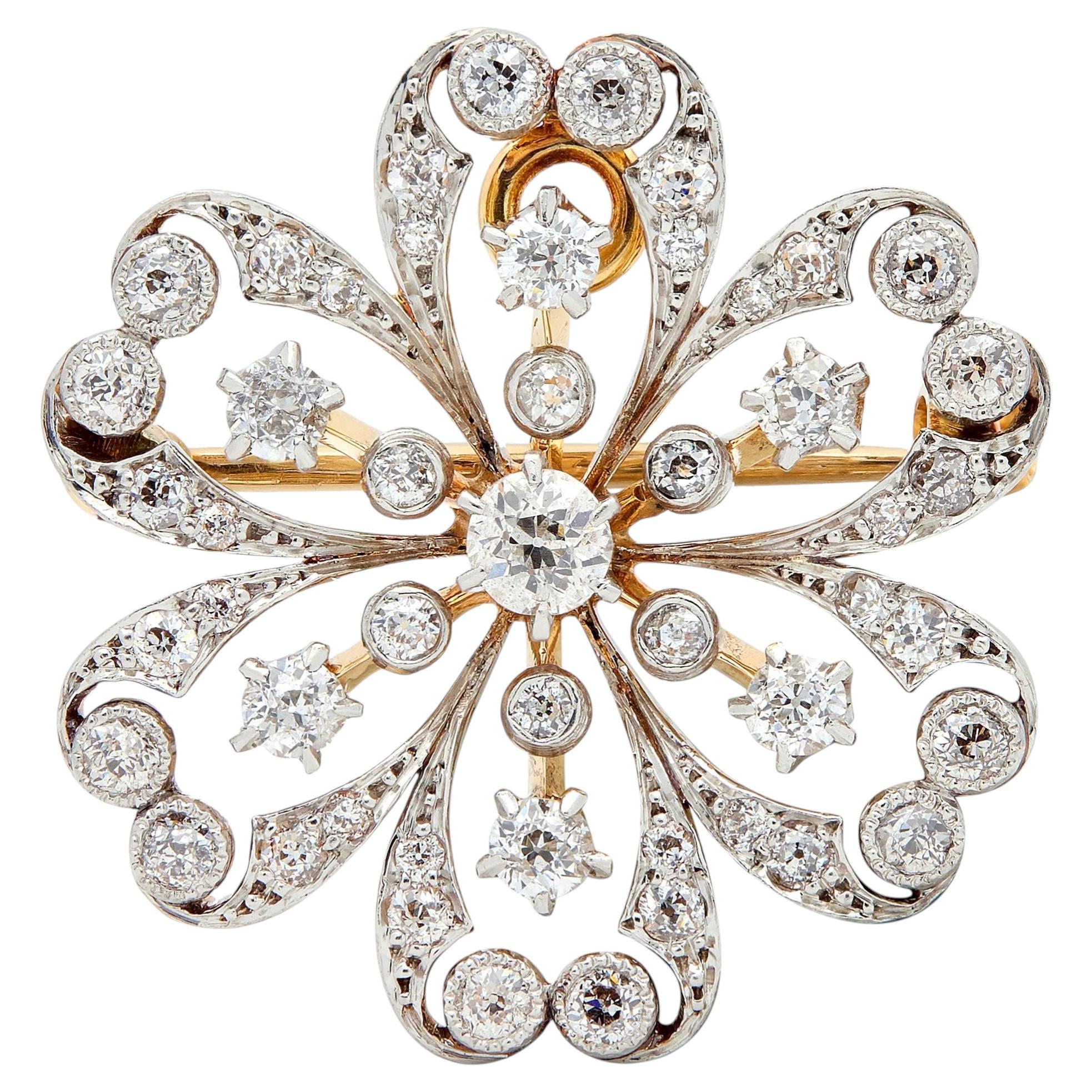 Shreve & Co. Edwardian Diamond 18K Gold Platinum Antique Flower Pendant Brooch