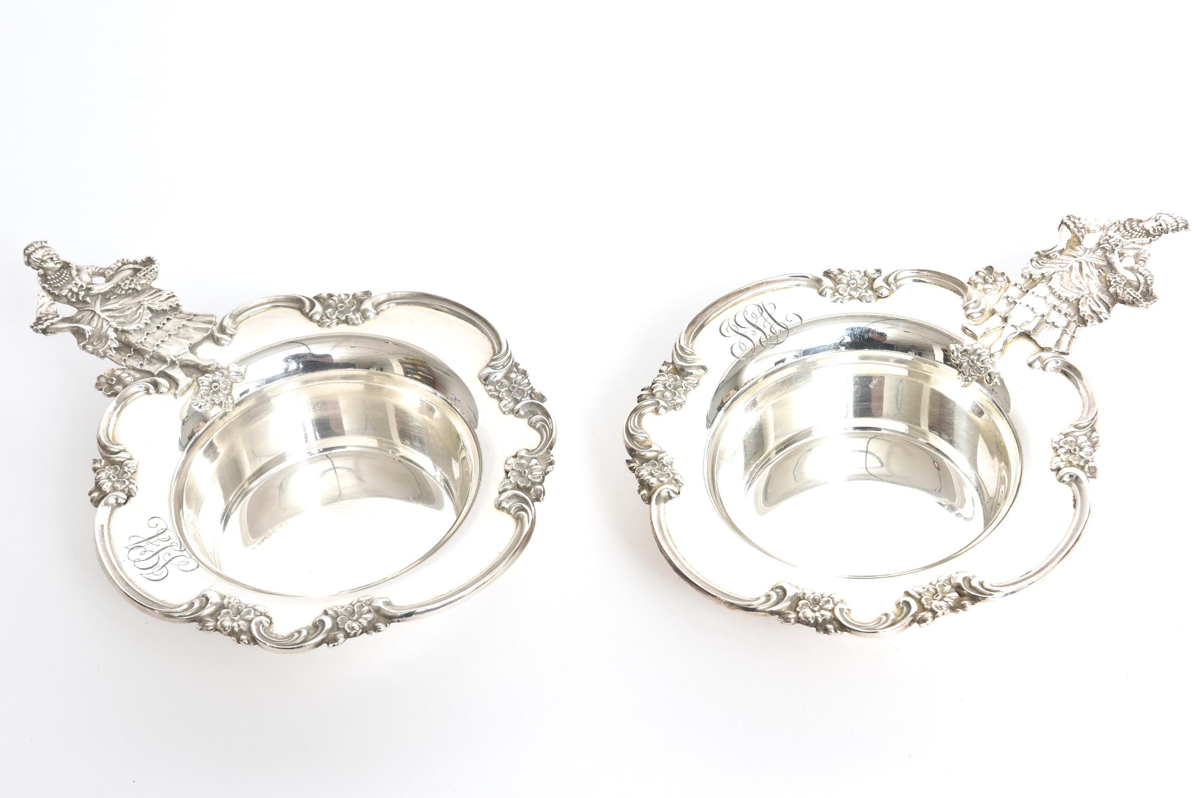 Shreve & Co Figural Man and Woman Sterling Silver Ramekins Set of 12 In Good Condition In Miami Beach, FL
