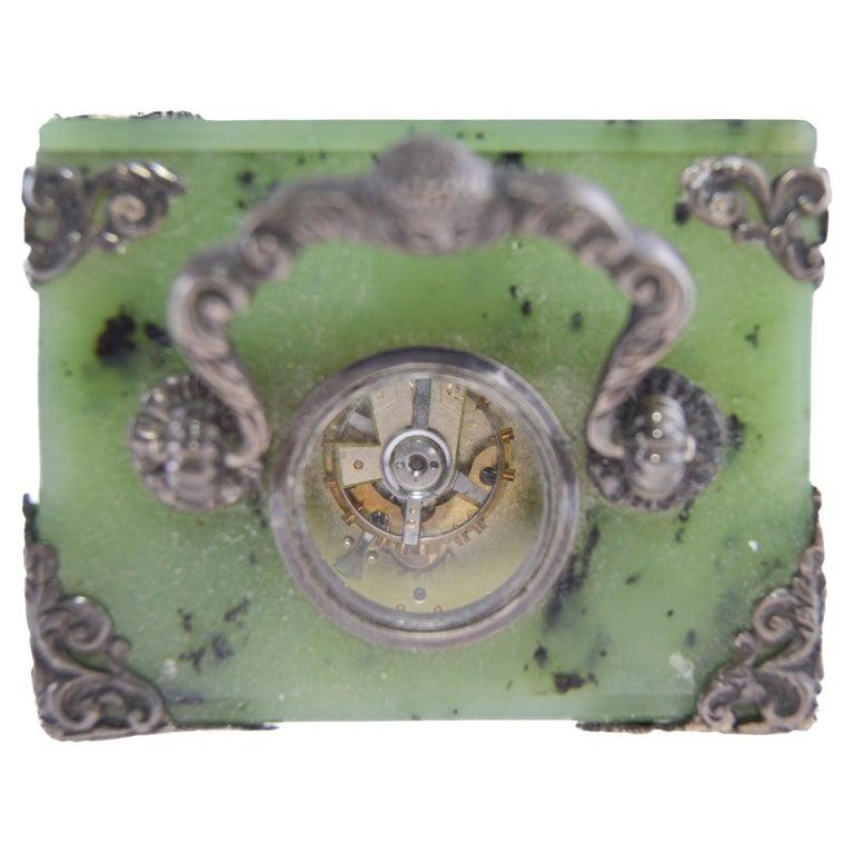 Shreve & Co Jade Carriage Clock with Exposed Escapement Sterling Hardware 1915 For Sale 3