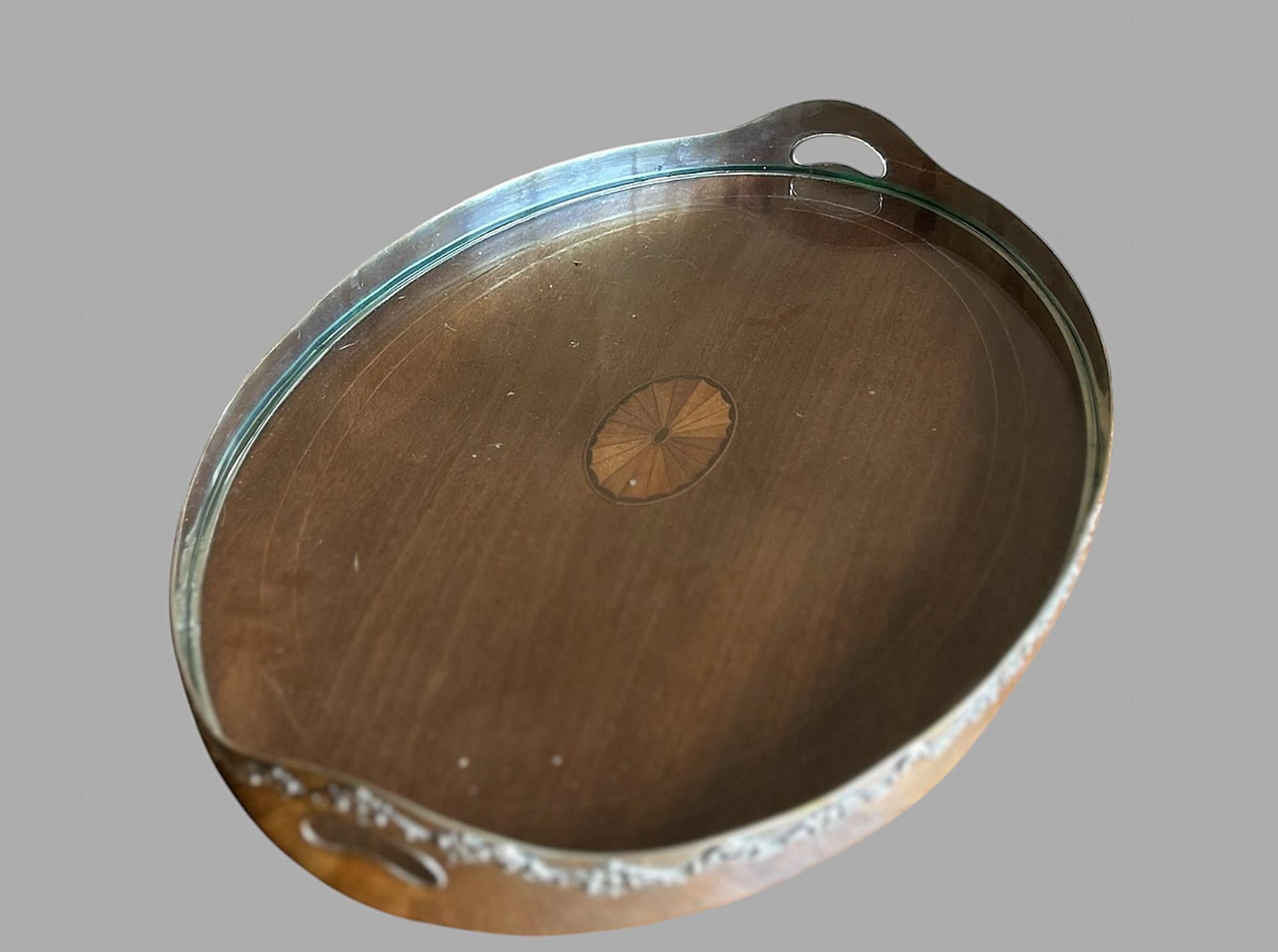 Early 20th Century Shreve & Co Large Sterling Mahogany Glass Overlay Gallery Tray - C 1910 For Sale