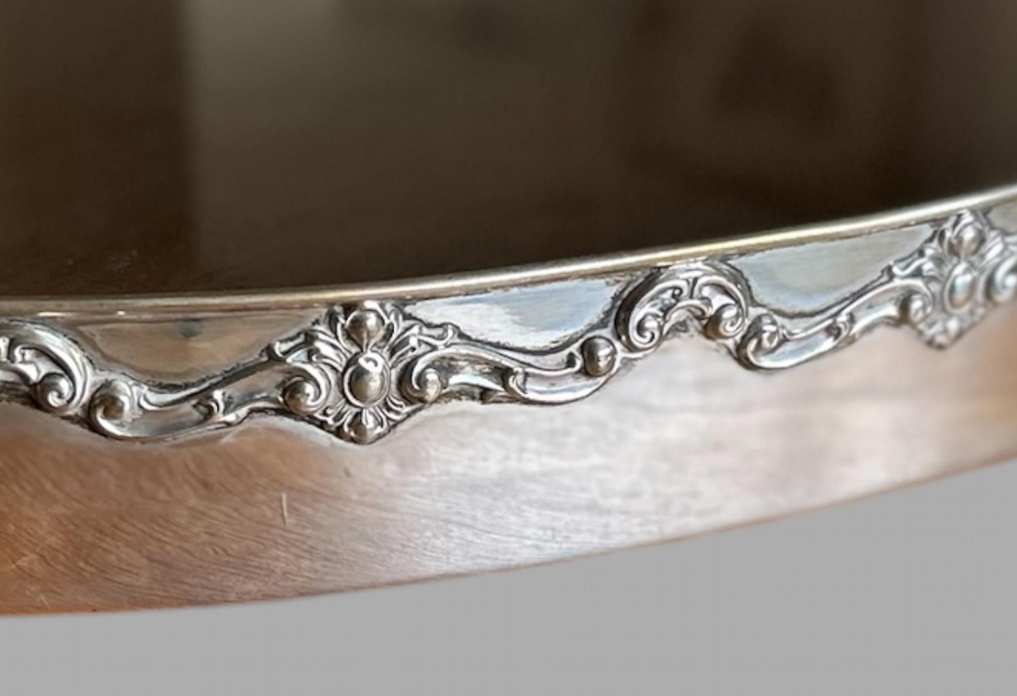 Silver Shreve & Co Large Sterling Mahogany Glass Overlay Gallery Tray - C 1910 For Sale