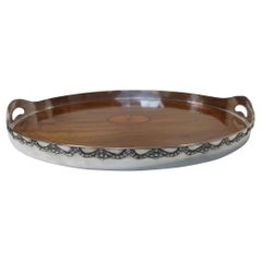 Antique Shreve & Co Large Sterling Mahogany Glass Overlay Gallery Tray - C 1910