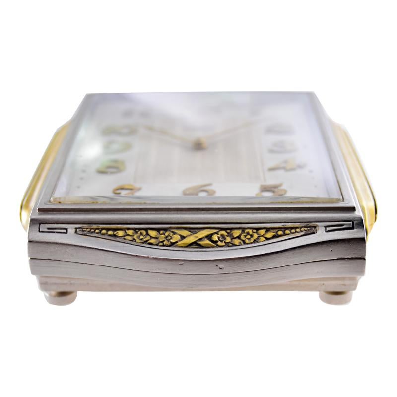 Shreve & Co. Mixed Metal Art Deco Table Clock, circa 1930's in vendita 9