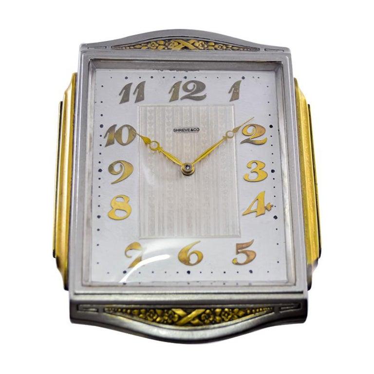 Mid-20th Century Shreve & Co. Mixed Metal Art Deco Table Clock, circa 1930's For Sale