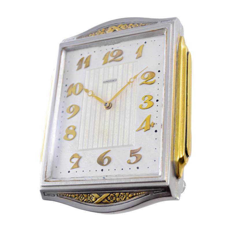 Shreve & Co. Mixed Metal Art Deco Table Clock, circa 1930's For Sale 2