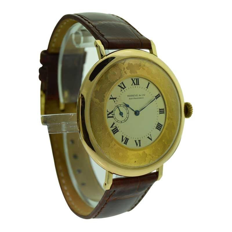 Art Deco Shreve & Co. Oversized Pocket Wrist Watch with Engraved Chapter Ring, circa 1920
