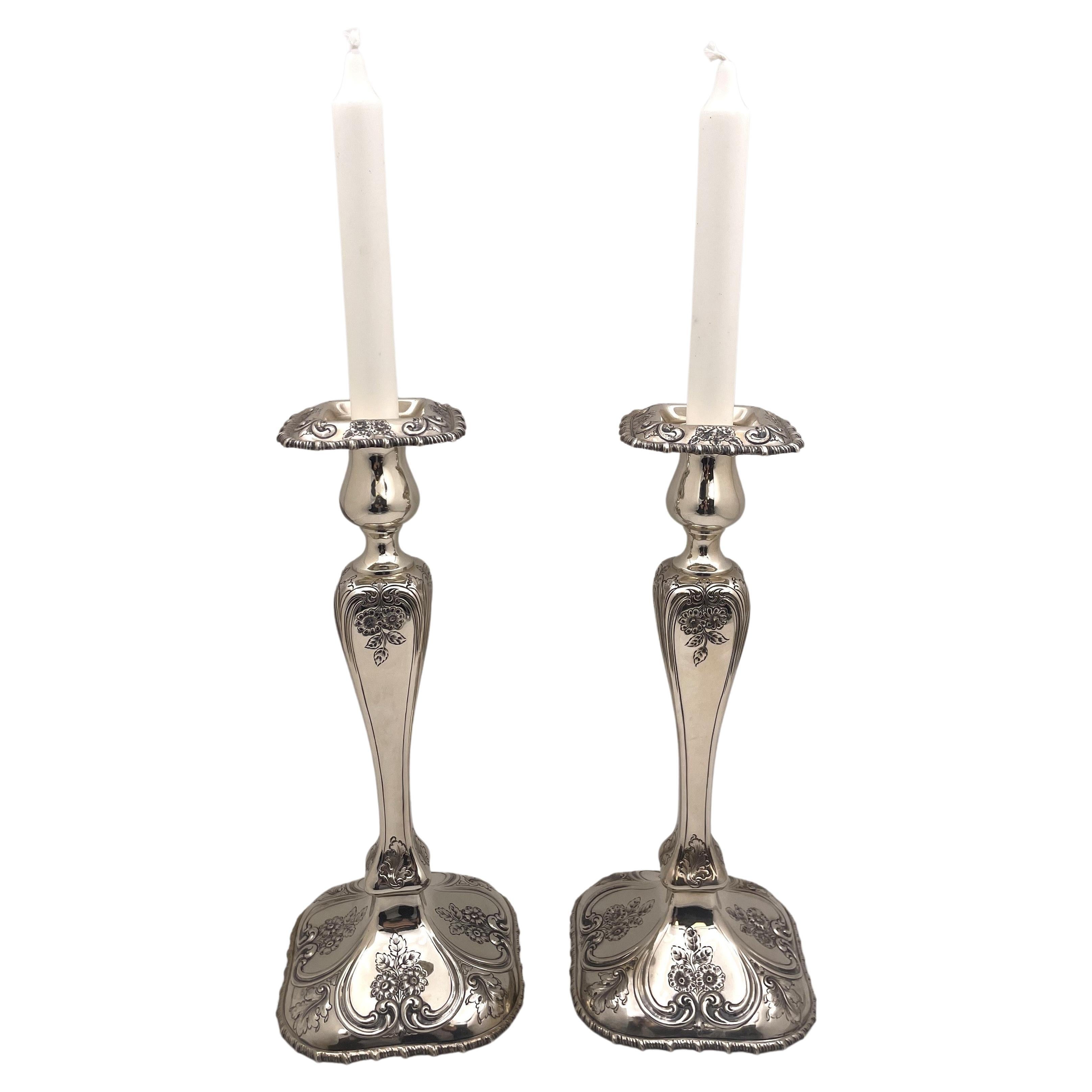 Shreve & Co. Pair of Sterling Silver Candlesticks in Art Nouveau Style For Sale
