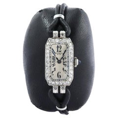 Used Shreve & Co Platinum Ladies Art Deco Diamond Dress Watch with Leather Cord 1920s