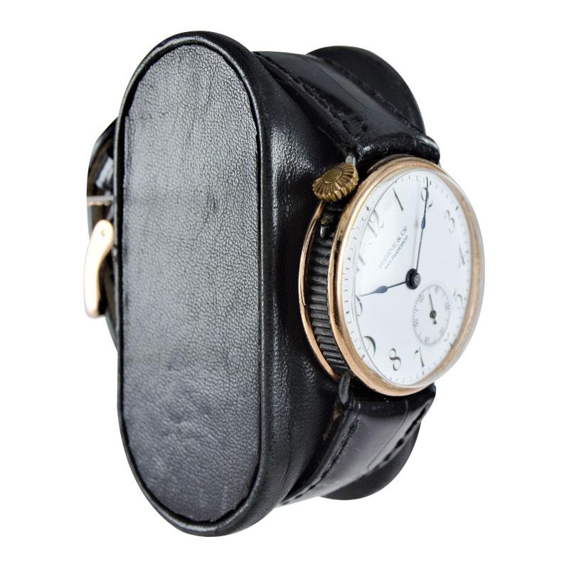 Art Deco Shreve & Co. Right Handed Drivers Watch in Gun Metal & Rose Gold, circa 1910 For Sale