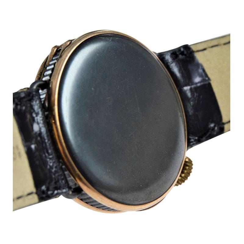 Shreve & Co. Right Handed Drivers Watch in Gun Metal & Rose Gold, circa 1910 For Sale 2