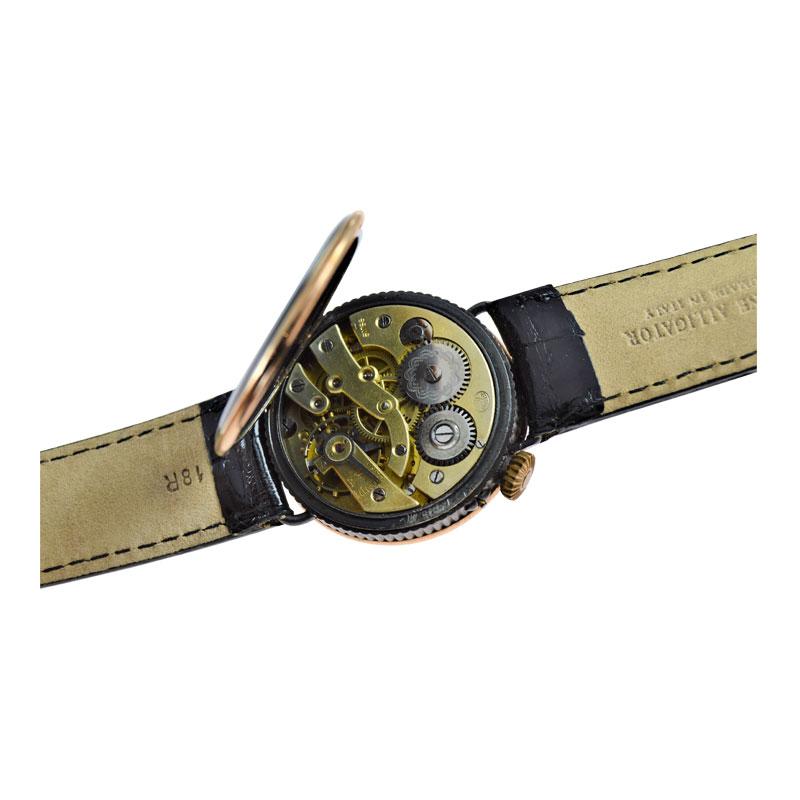 Shreve & Co. Right Handed Drivers Watch in Gun Metal & Rose Gold, circa 1910 For Sale 3