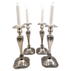 Antique Shreve & Co. Set of 4 Sterling Silver Candlesticks in Art Nouveau Style