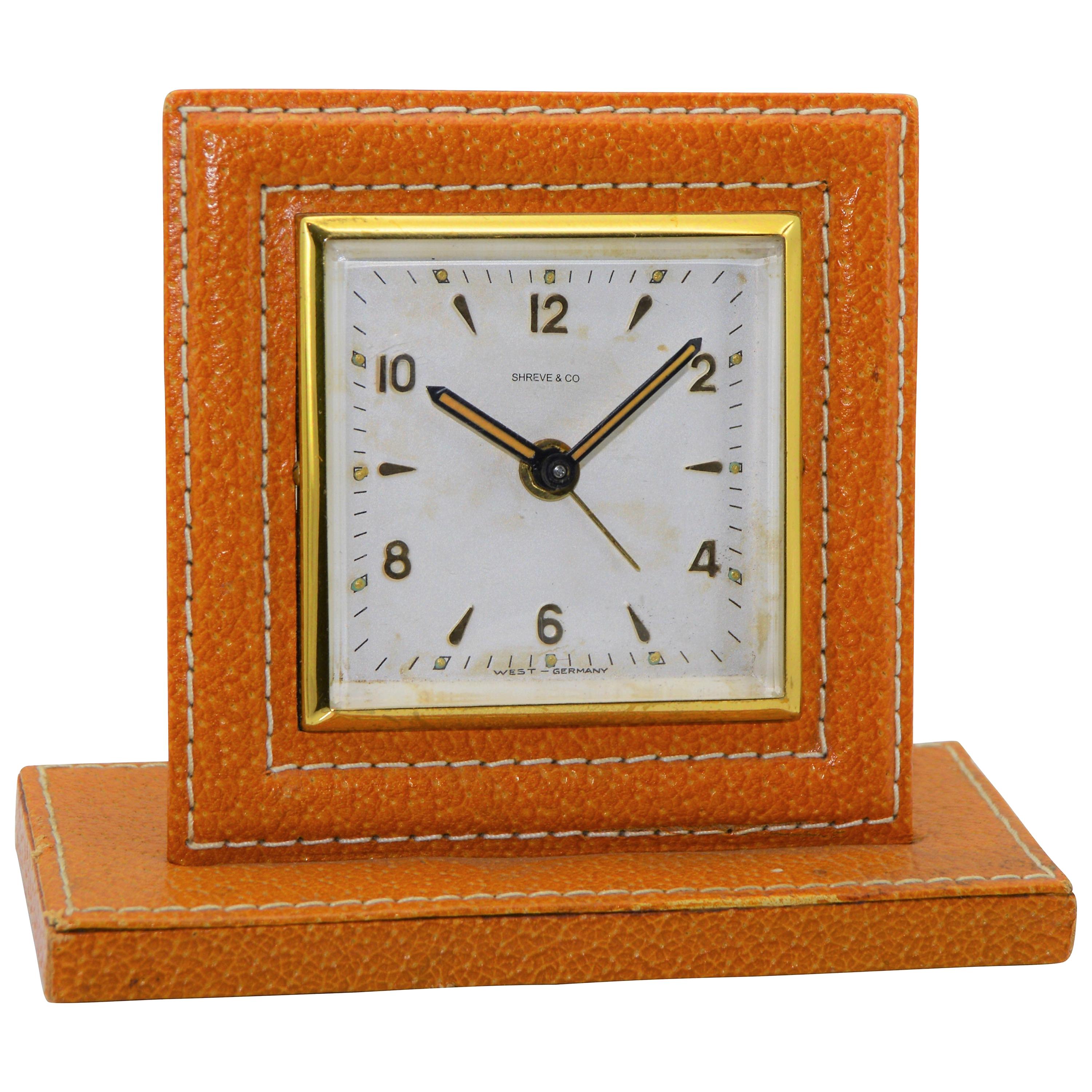 Shreve & Co. Small Leather Bedside Alarm Clock, 1930s