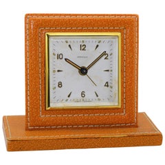 Vintage Shreve & Co. Small Leather Bedside Alarm Clock, 1930s