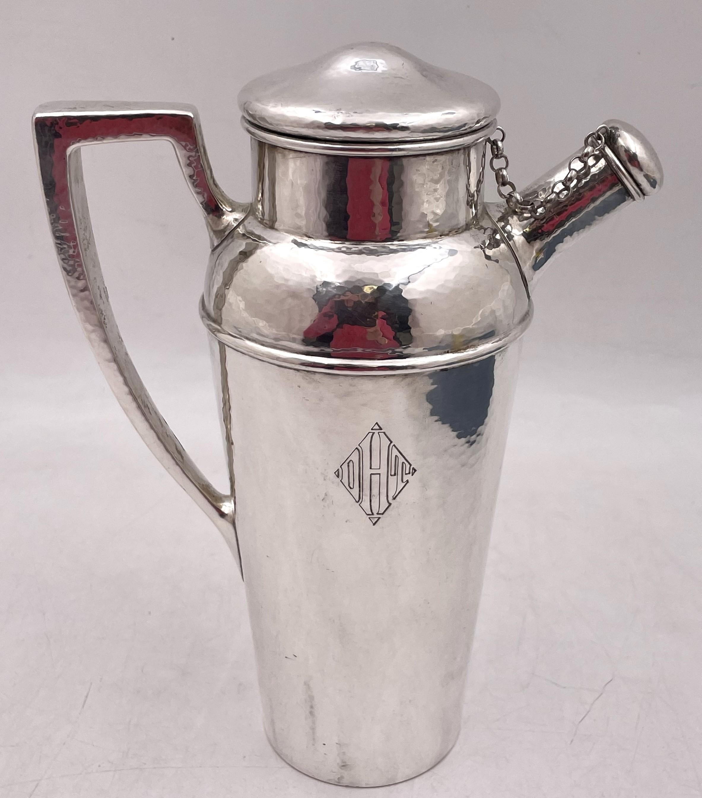 Arts and Crafts Shreve & Co. Sterling Silver Hammered Cocktail Shaker in Arts & Crafts Style For Sale