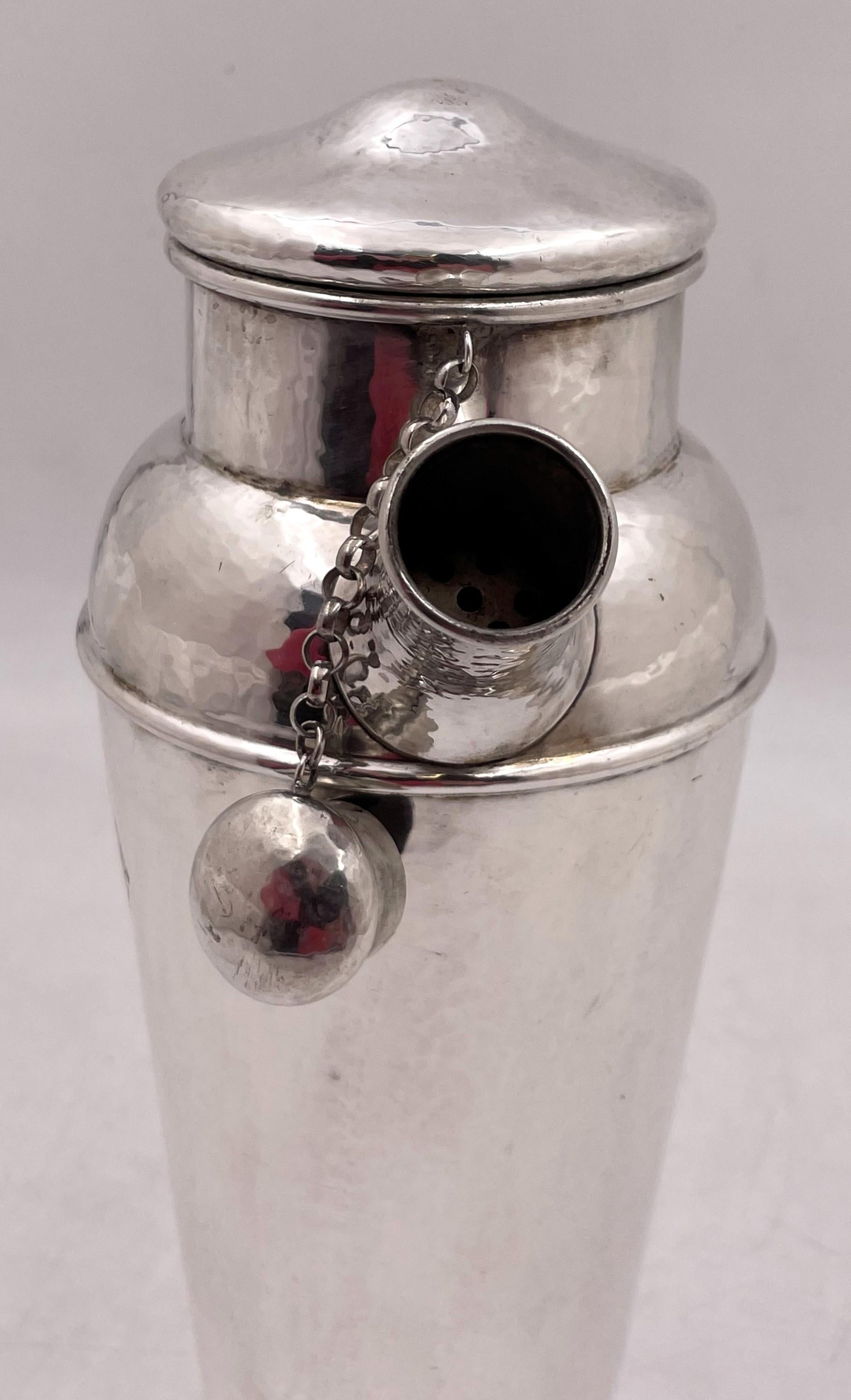 American Shreve & Co. Sterling Silver Hammered Cocktail Shaker in Arts & Crafts Style For Sale