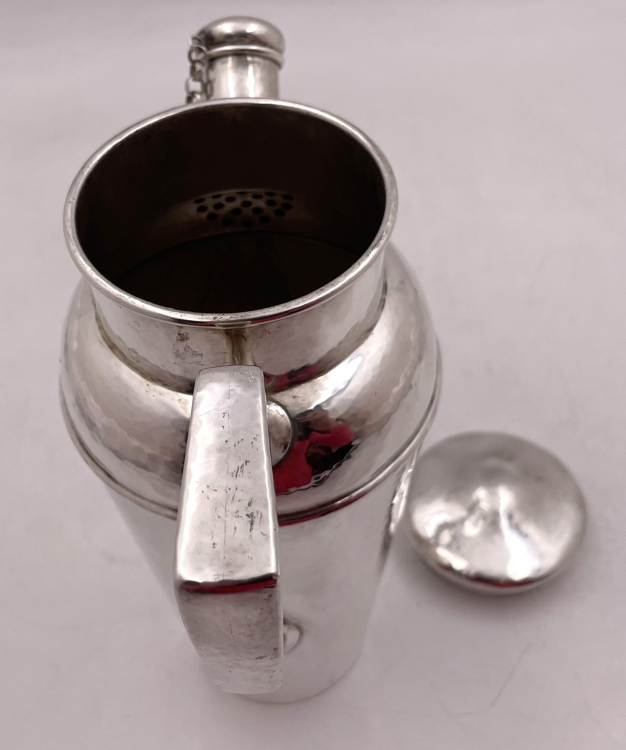20th Century Shreve & Co. Sterling Silver Hammered Cocktail Shaker in Arts & Crafts Style For Sale