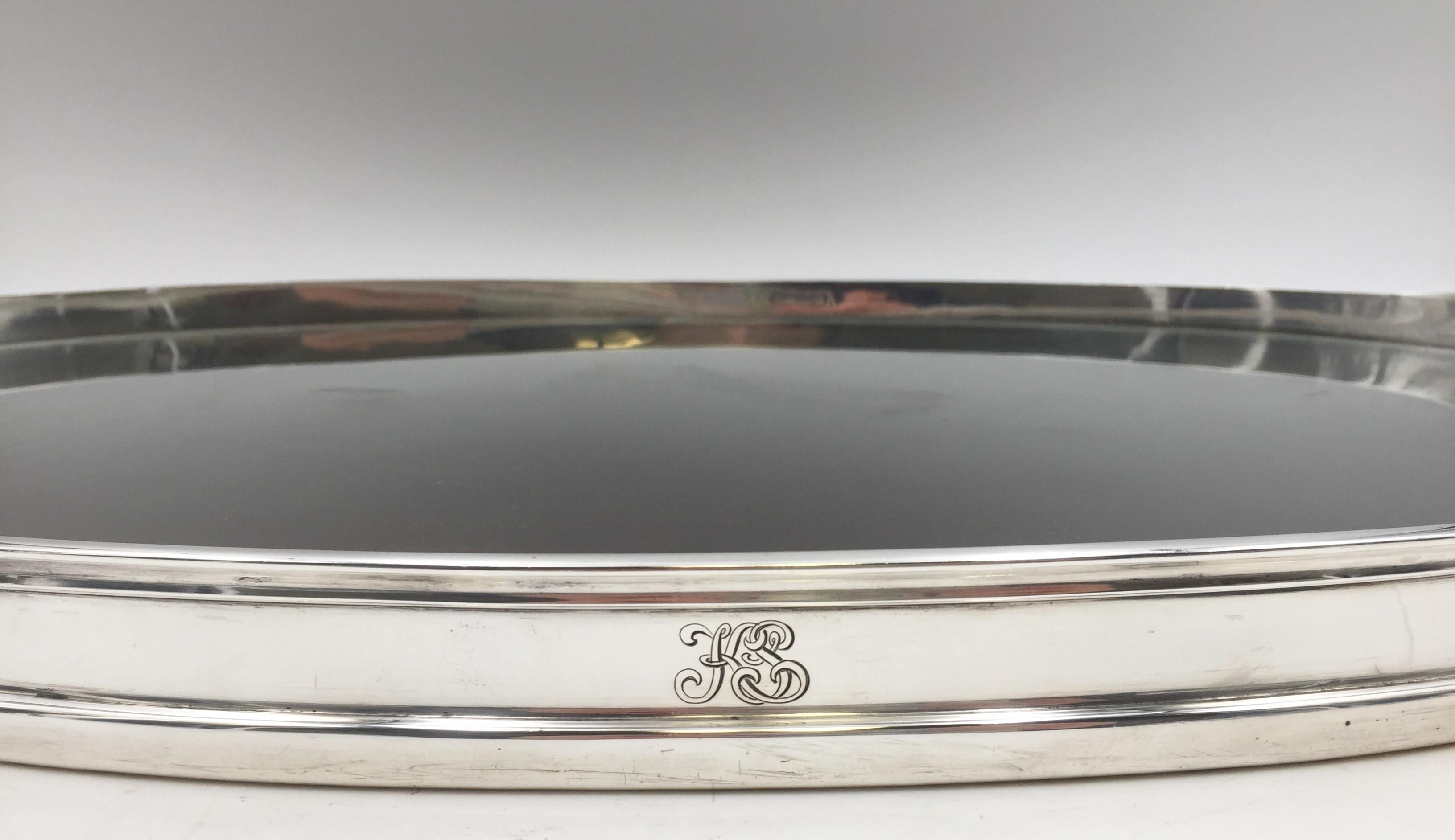 American Shreve & Co. Sterling Silver Mahogany and Glass Gallery Tray in Art Deco Style For Sale