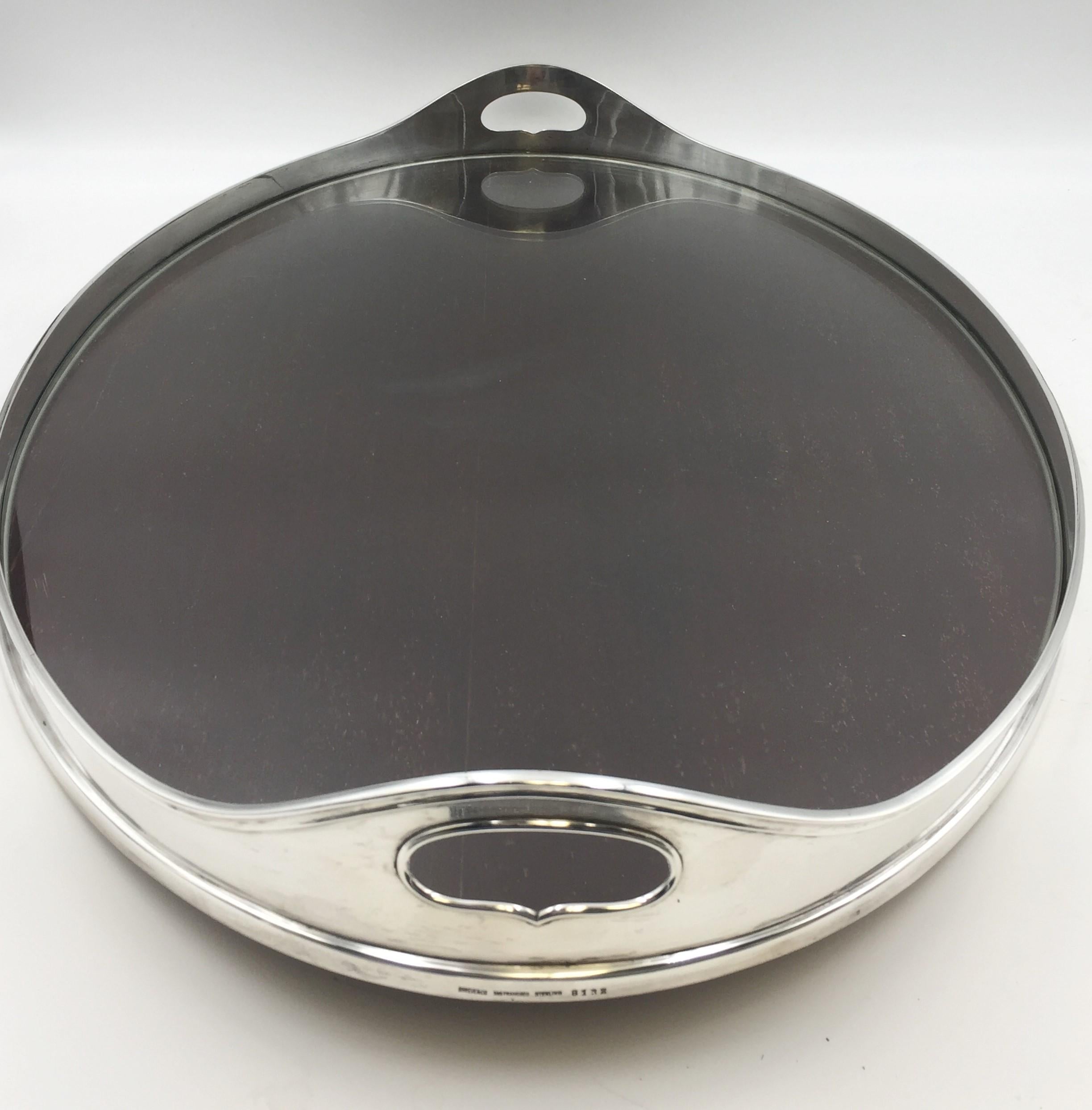 Shreve & Co. Sterling Silver Mahogany and Glass Gallery Tray in Art Deco Style In Good Condition For Sale In New York, NY