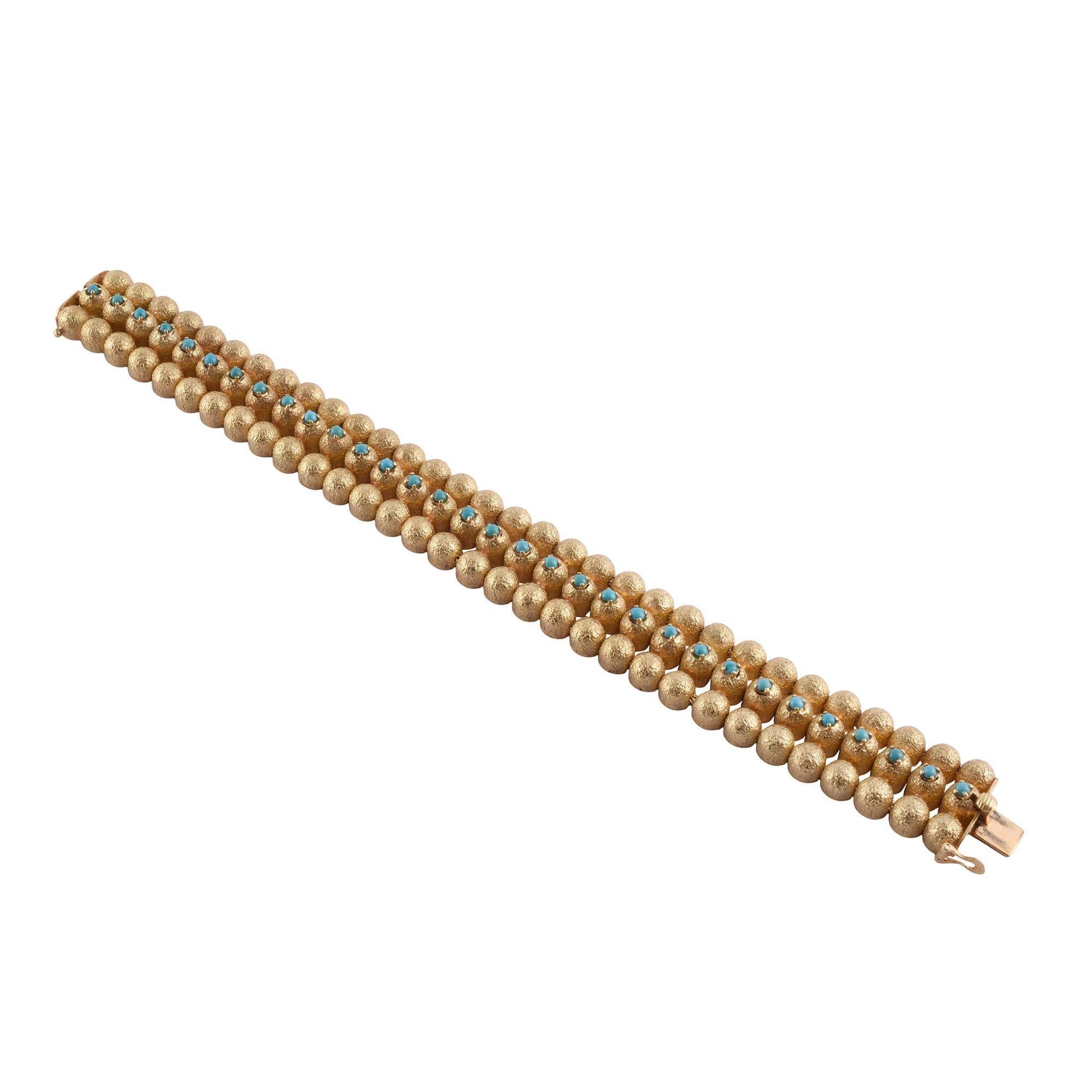 Round Cut Shreve & Co Turquoise 18k Gold Bracelet For Sale