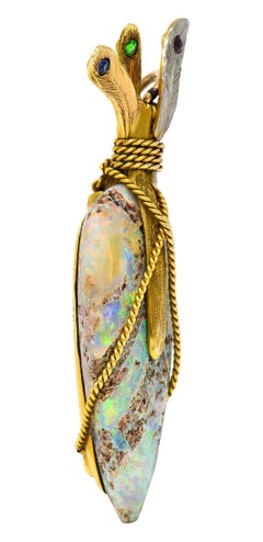 Shreve & Co. Victorian Opal Multi-Gem Platinum Gold Antique Arrowhead Pendant