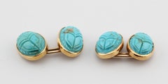 Shreve & Co. Vintage Scarab Cufflinks with Turquoise in 14k Gold