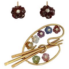 Shreve Crump and Low Painter
s Palette 14 Karat Gold Brooch and Earring Set