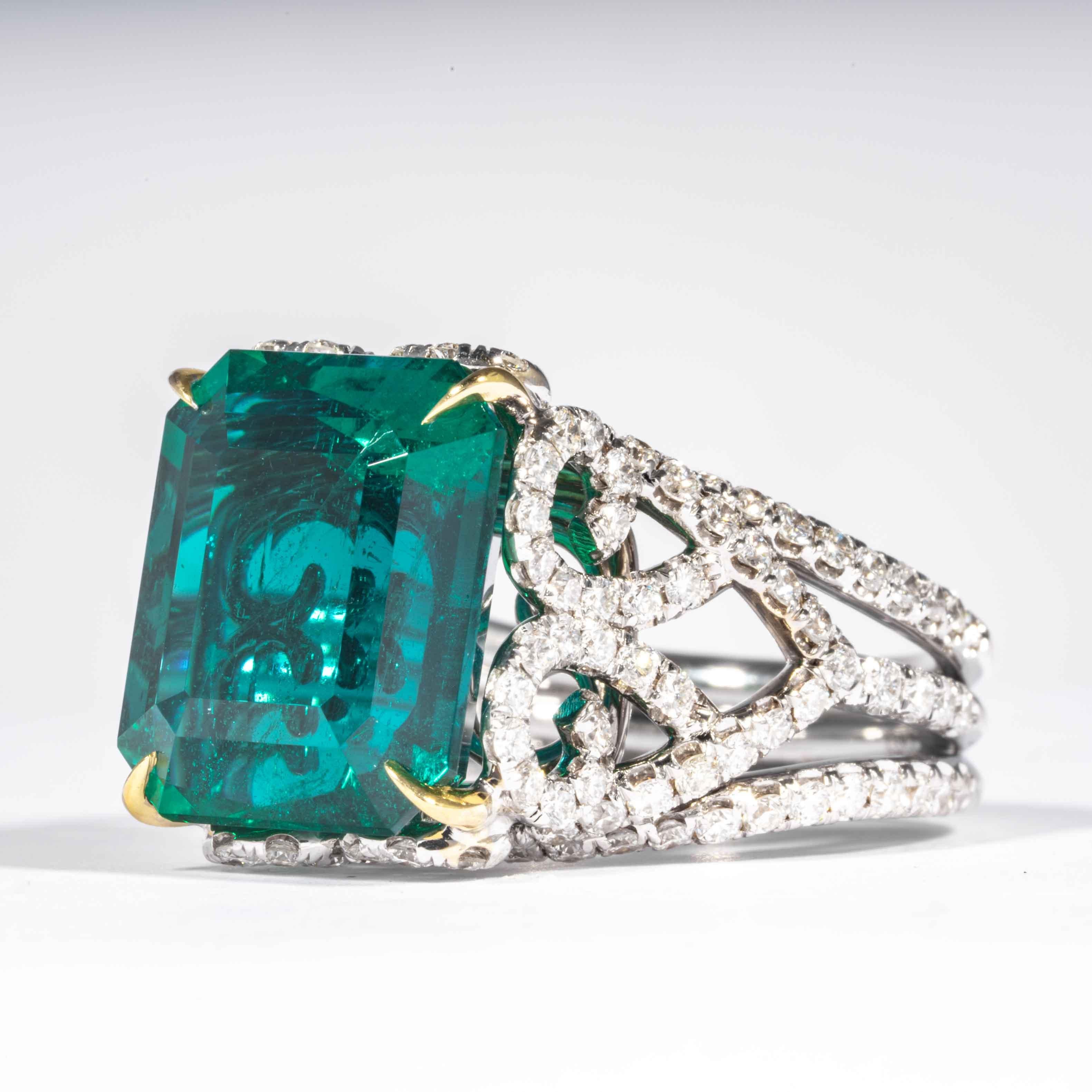 Emerald Cut Shreve, Crump & Low 10.18 Carat Zambian Green Emerald and Diamond Ring 'Gubelin' For Sale