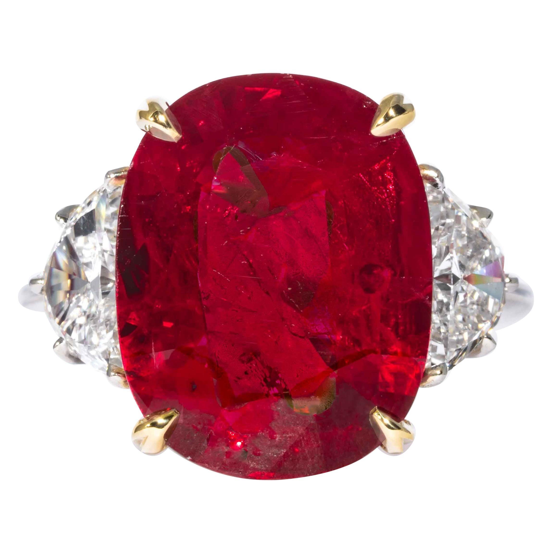 Shreve, Crump & Low 10.24 Carat "Royal Red" Ruby and Diamond 3-Stone Ring