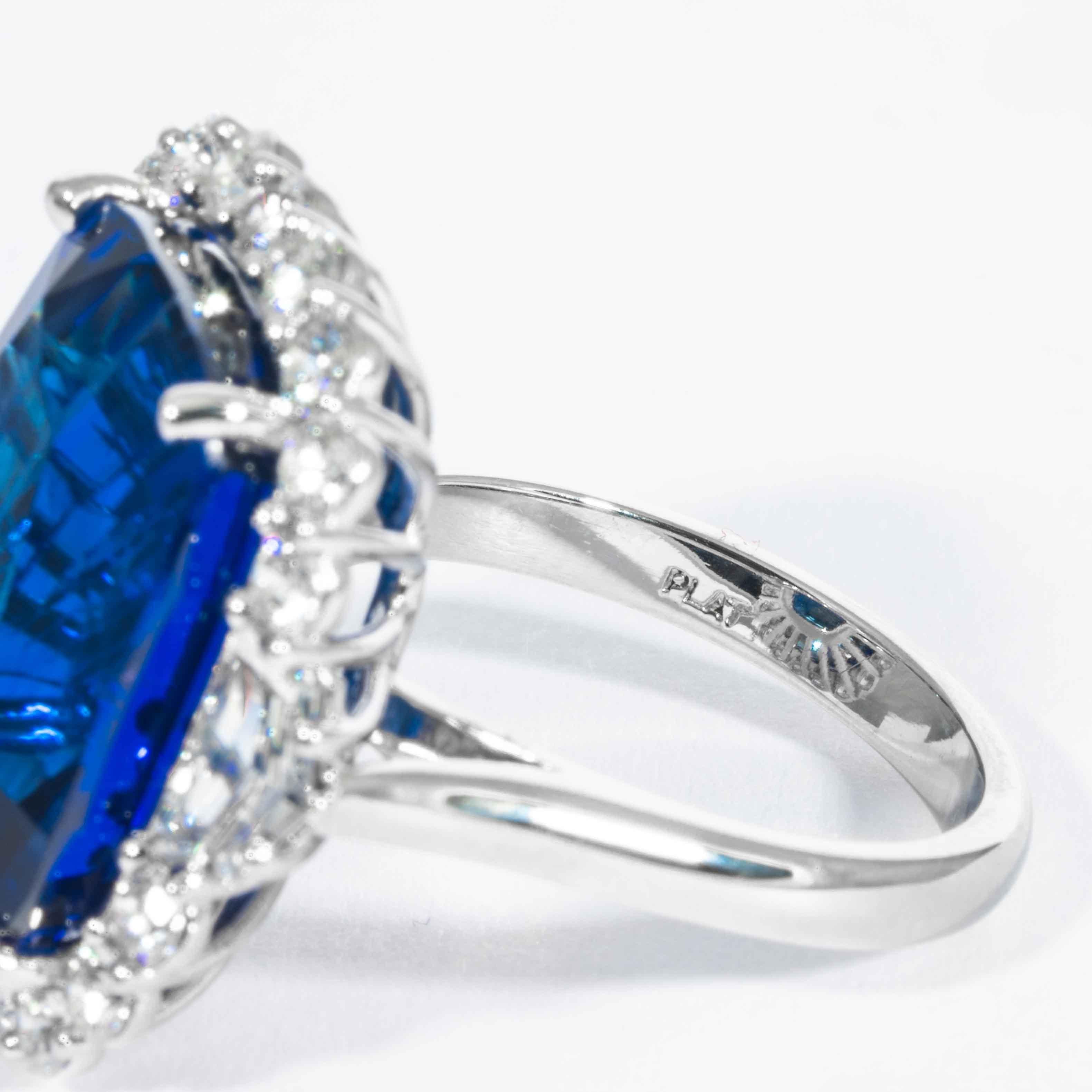 Bague Shreve, Crump & Low en platine avec saphir bleu de 25,43 carats et diamants Neuf - En vente à Boston, MA