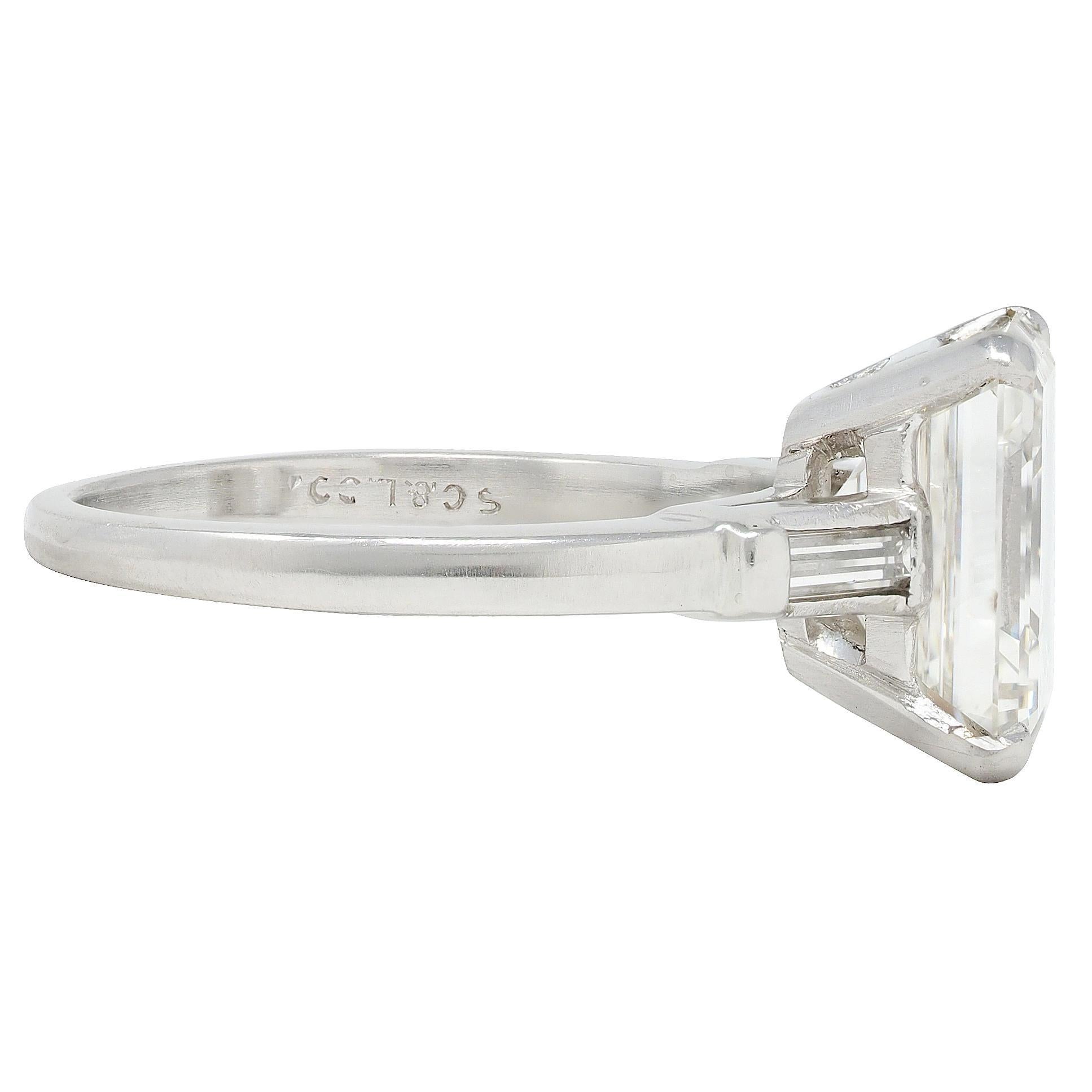 Shreve, Crump & Low Anillo de compromiso vintage de platino con diamante esmeralda de 3,83 CTW GIA en Excelente estado para la venta en Philadelphia, PA