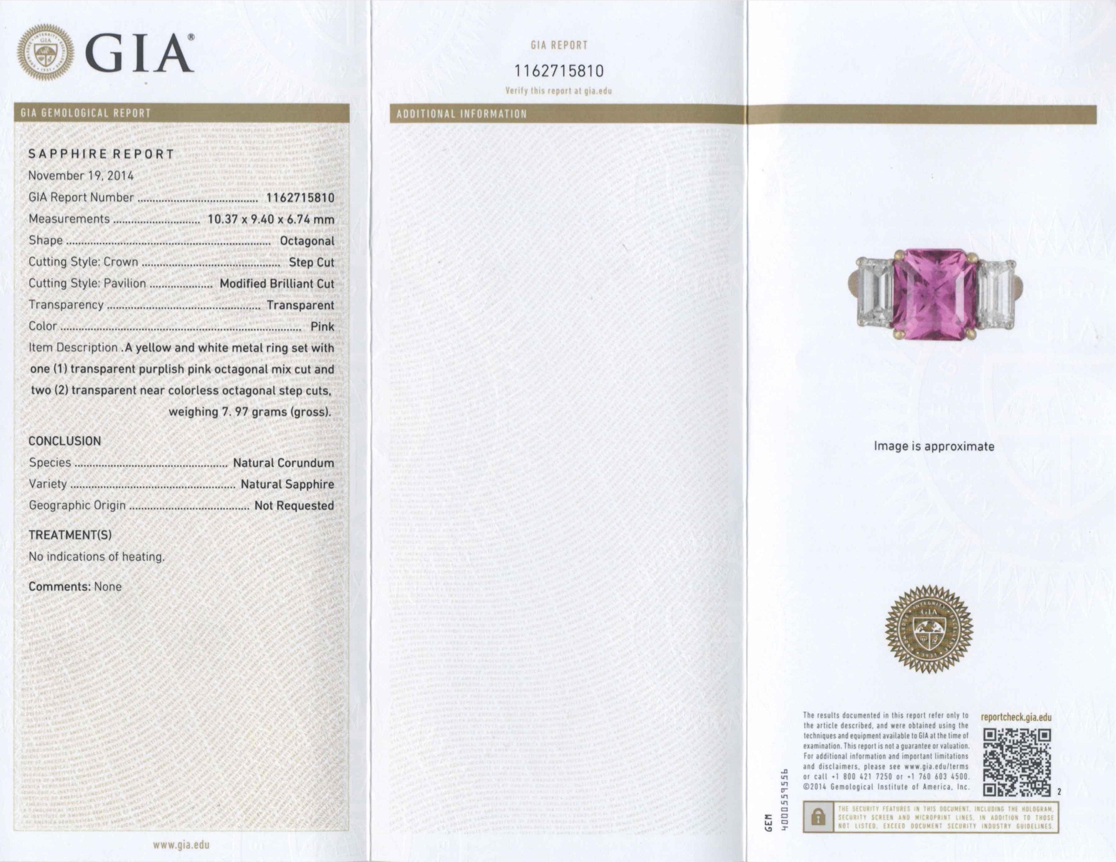 Shreve, Crump & Low 6.13 Carat GIA Certified Pink Sapphire and Diamond Ring 5