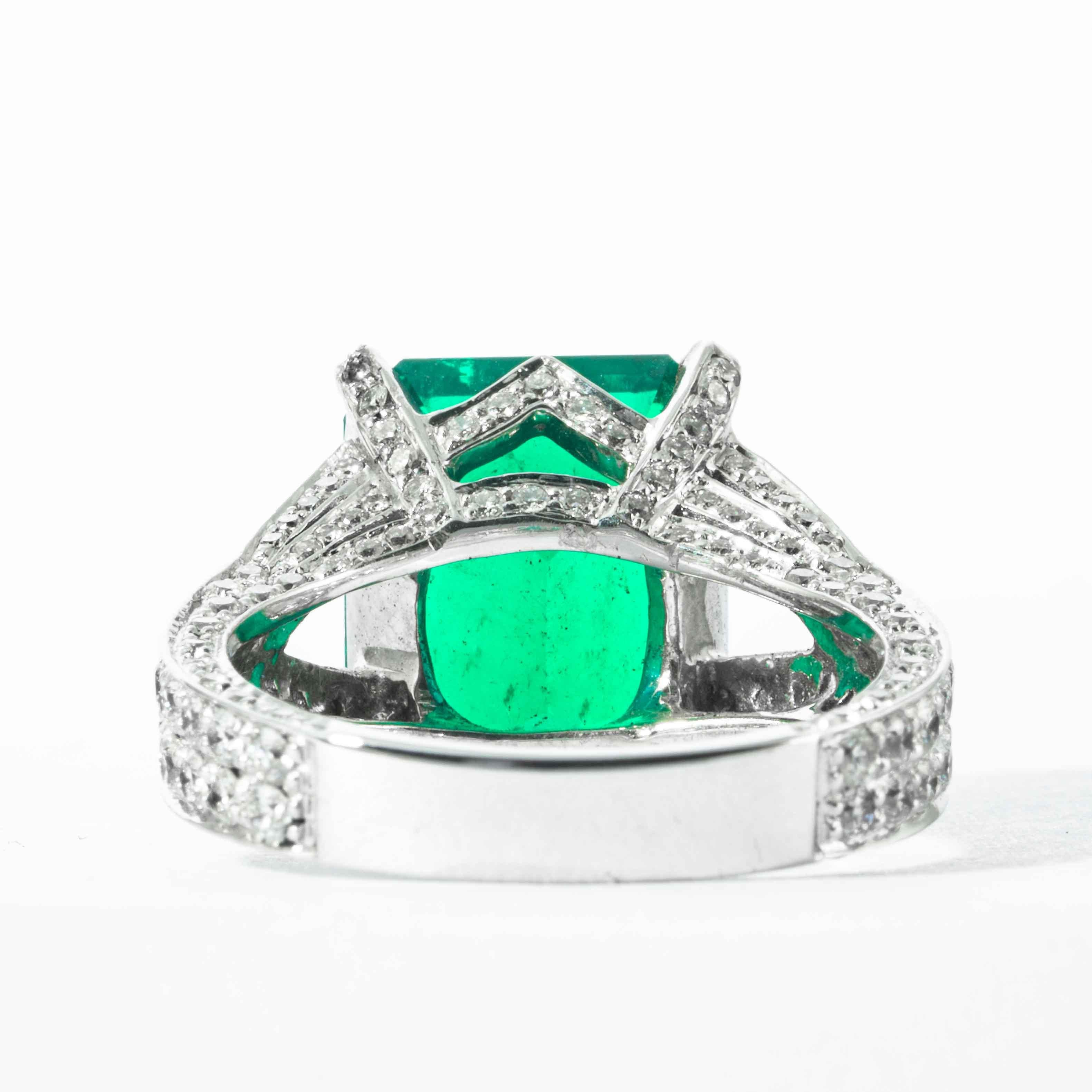 Emerald Cut Shreve, Crump & Low 6.25 Carat Colombian Emerald and Diamond White Gold Ring For Sale