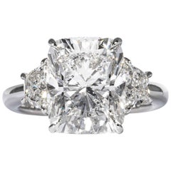 Shreve, Crump & Low AGS Certified 5.29 Carat D SI2 Cushion Cut Diamond Plat Ring