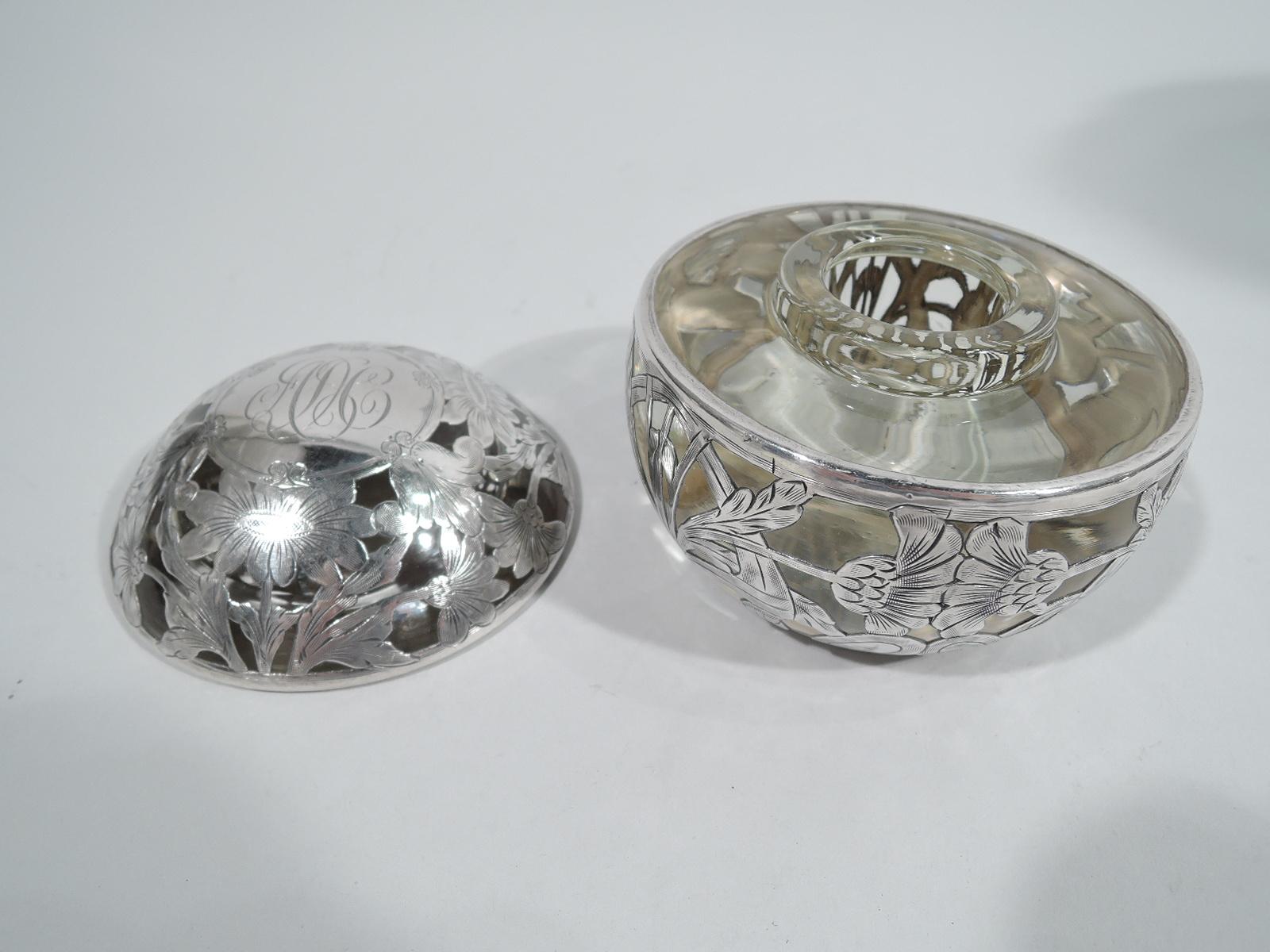 American Shreve, Crump & Low Art Nouveau Silver Overlay Globular Inkwell