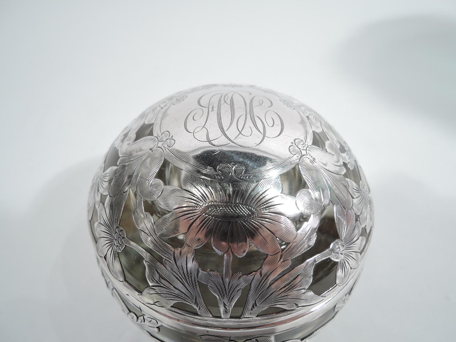 Shreve, Crump & Low Art Nouveau Silver Overlay Globular Inkwell In Excellent Condition In New York, NY