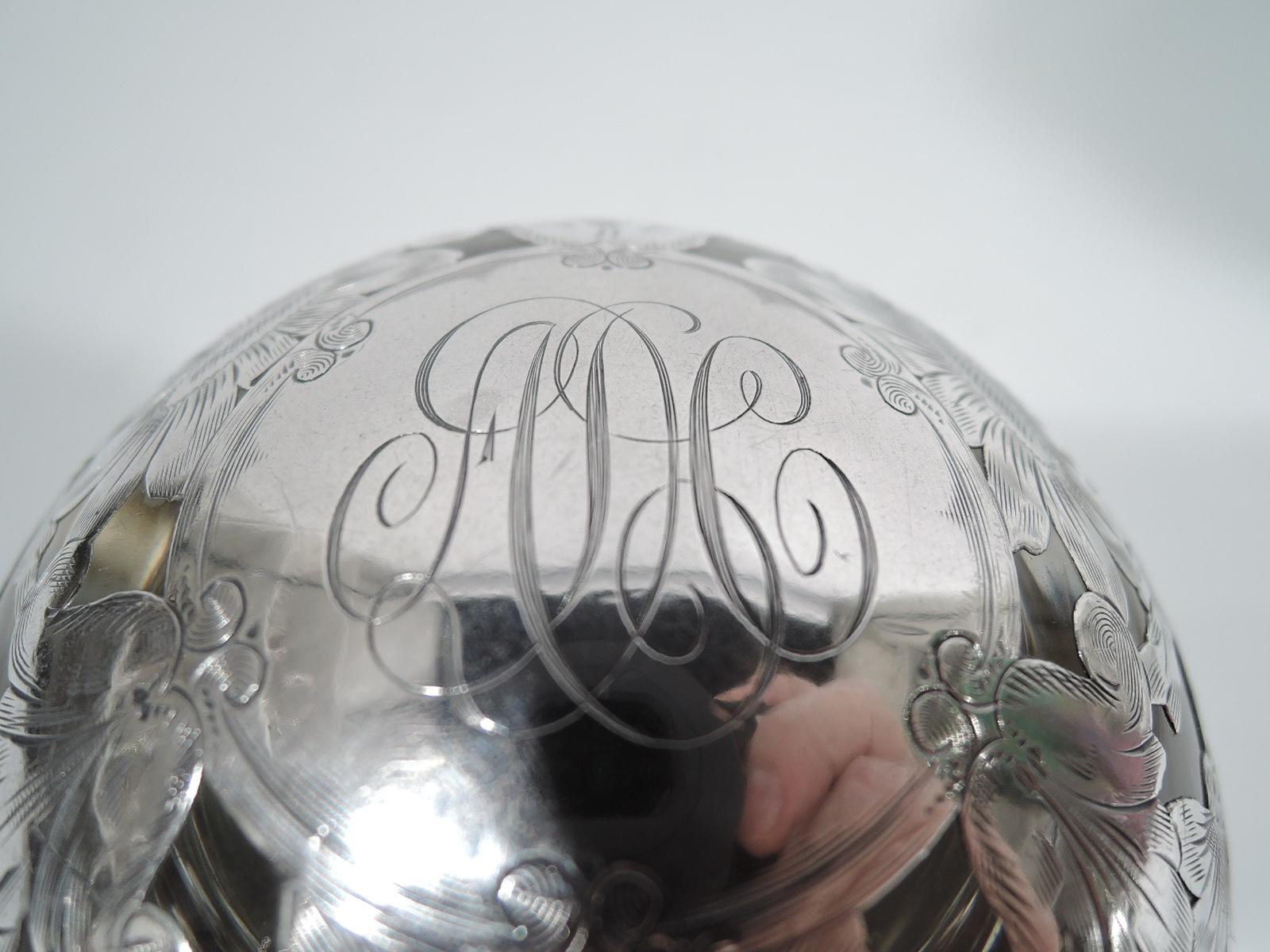 20th Century Shreve, Crump & Low Art Nouveau Silver Overlay Globular Inkwell