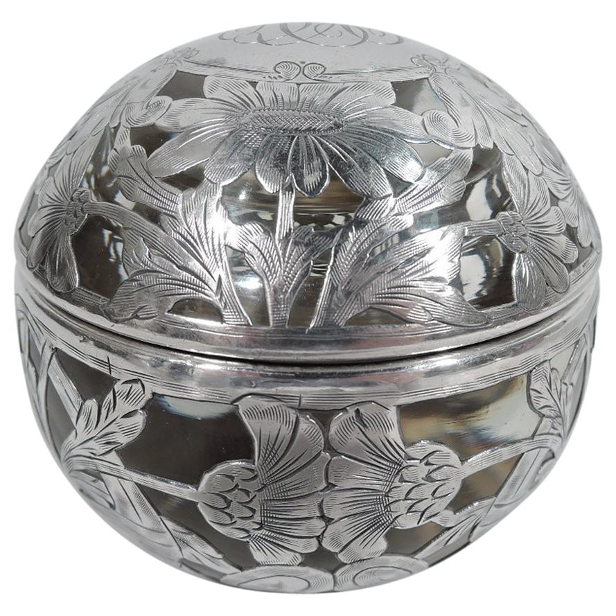 Shreve, Crump & Low Art Nouveau Silver Overlay Globular Inkwell